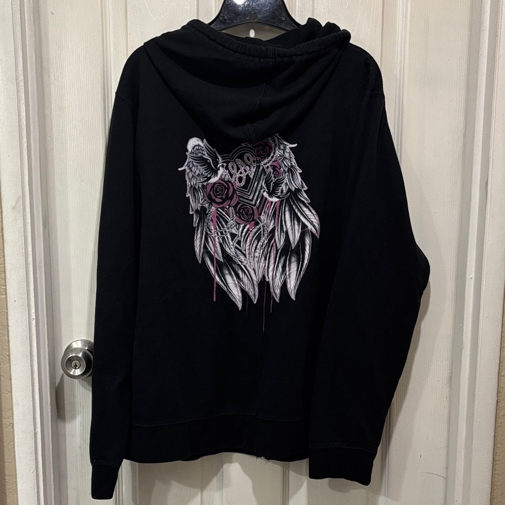 Metal Mulisha Black Hoodie with White and Pink Graphic